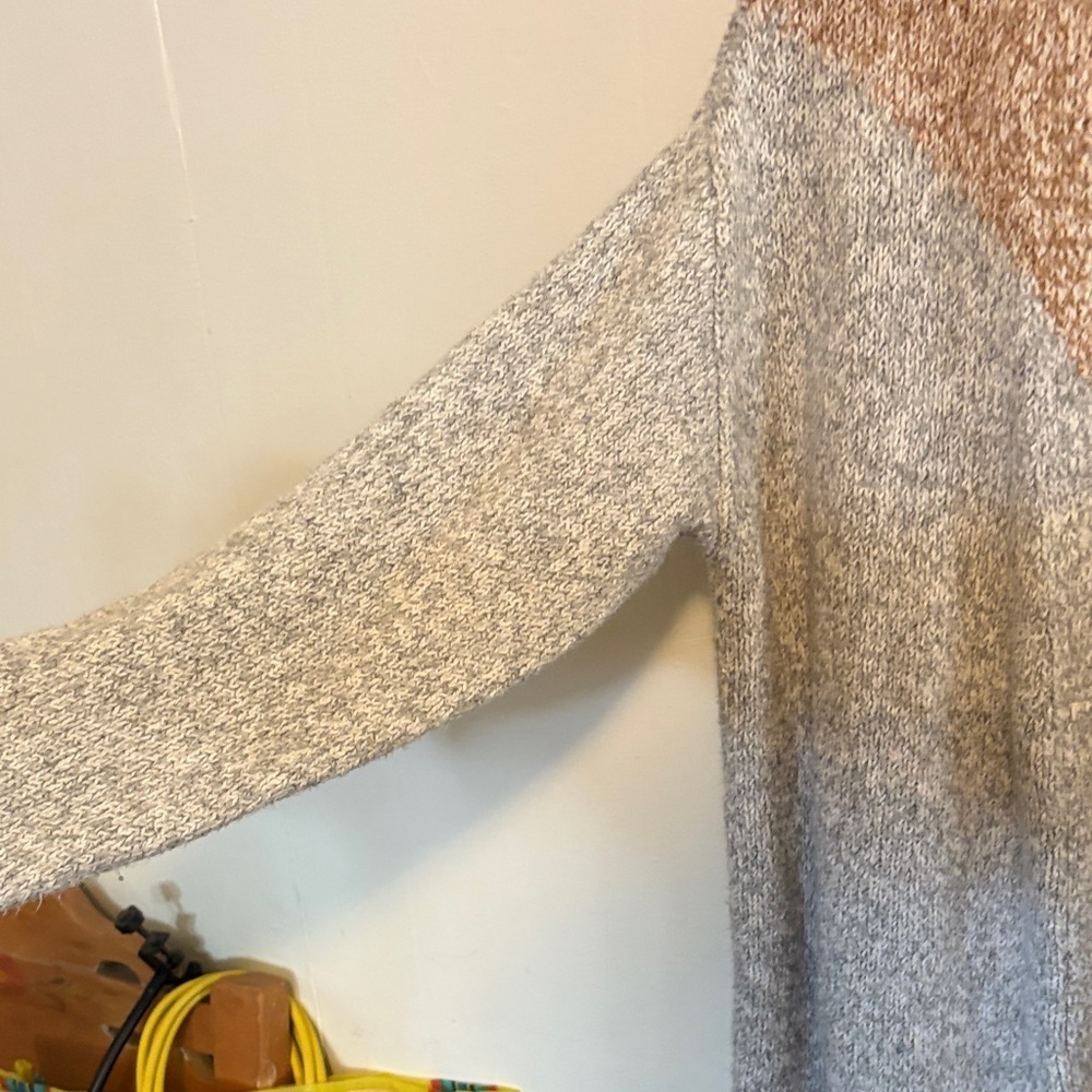 CAbi tilt color block Mom line sweater Gray and Tan Open Front Cardigan - Picture 3 of 5